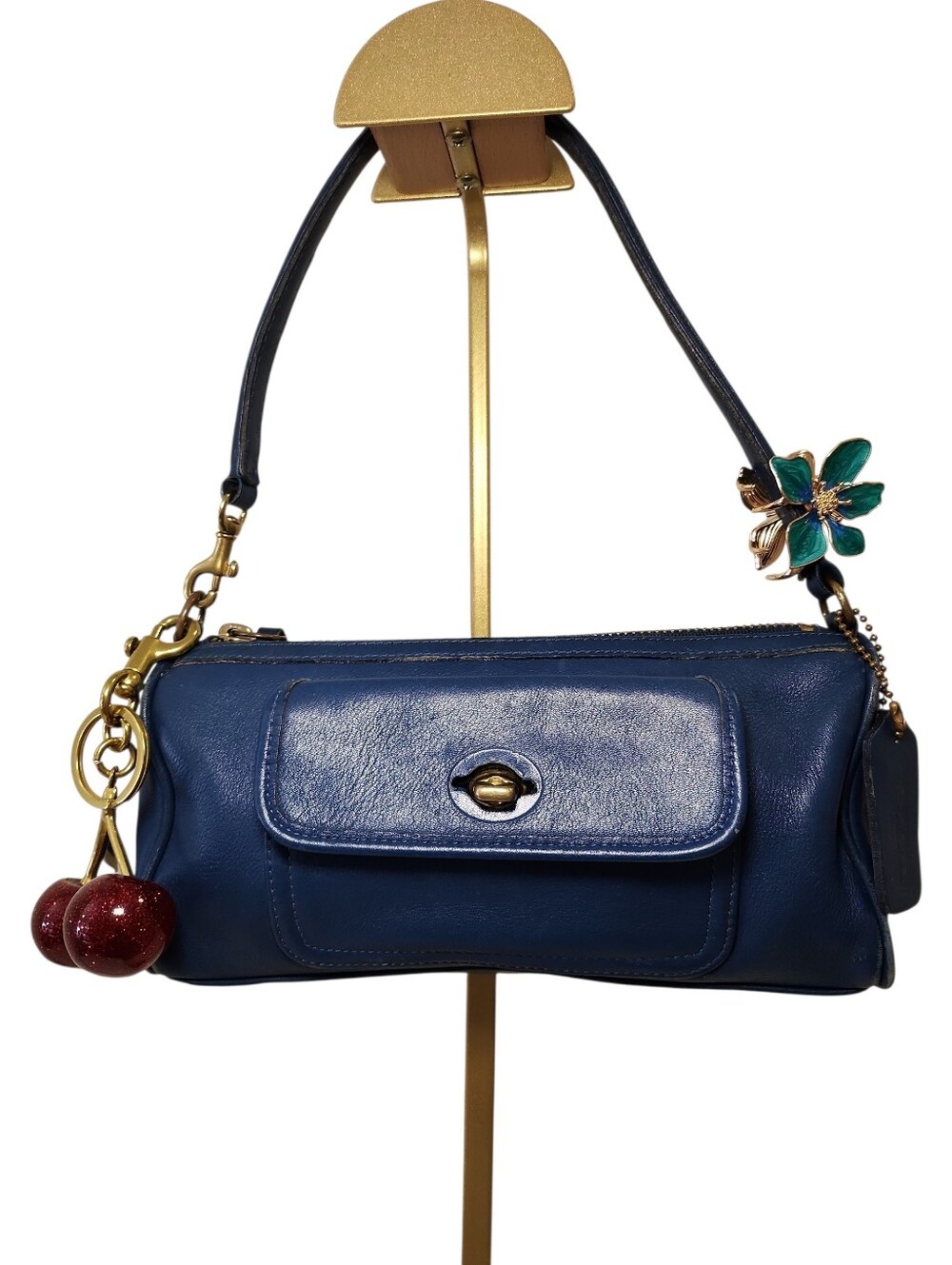 Coach Y2K Penelope Demi baguette handbag front pouch turn-lock closure Blue - Picture 2 of 5